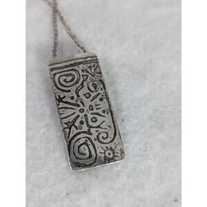 Sterling Silver etched Pendant13/8'x 5/8"Oxidized rustic Tube bail 18" SP chain